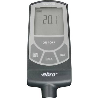 Bilden visar en digital "ebro"-termometer som visar "20,1°C". Enheten har knappar märkta "ON/OFF", "MIN MAX", "HOLD" och "CLR".