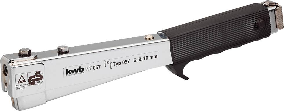 Metallhäftapparat med svart handtag. Märkning 'kwb HT 057 Typ 057 6, 8, 10 mm'.