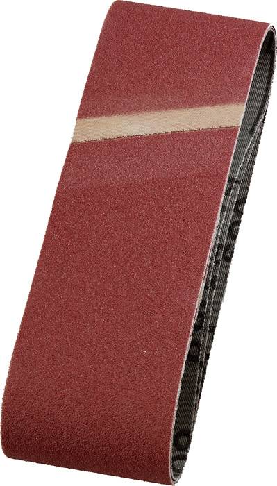 Rött slipband med beige linje, rektangulärt, lämpligt för slipmaskiner.