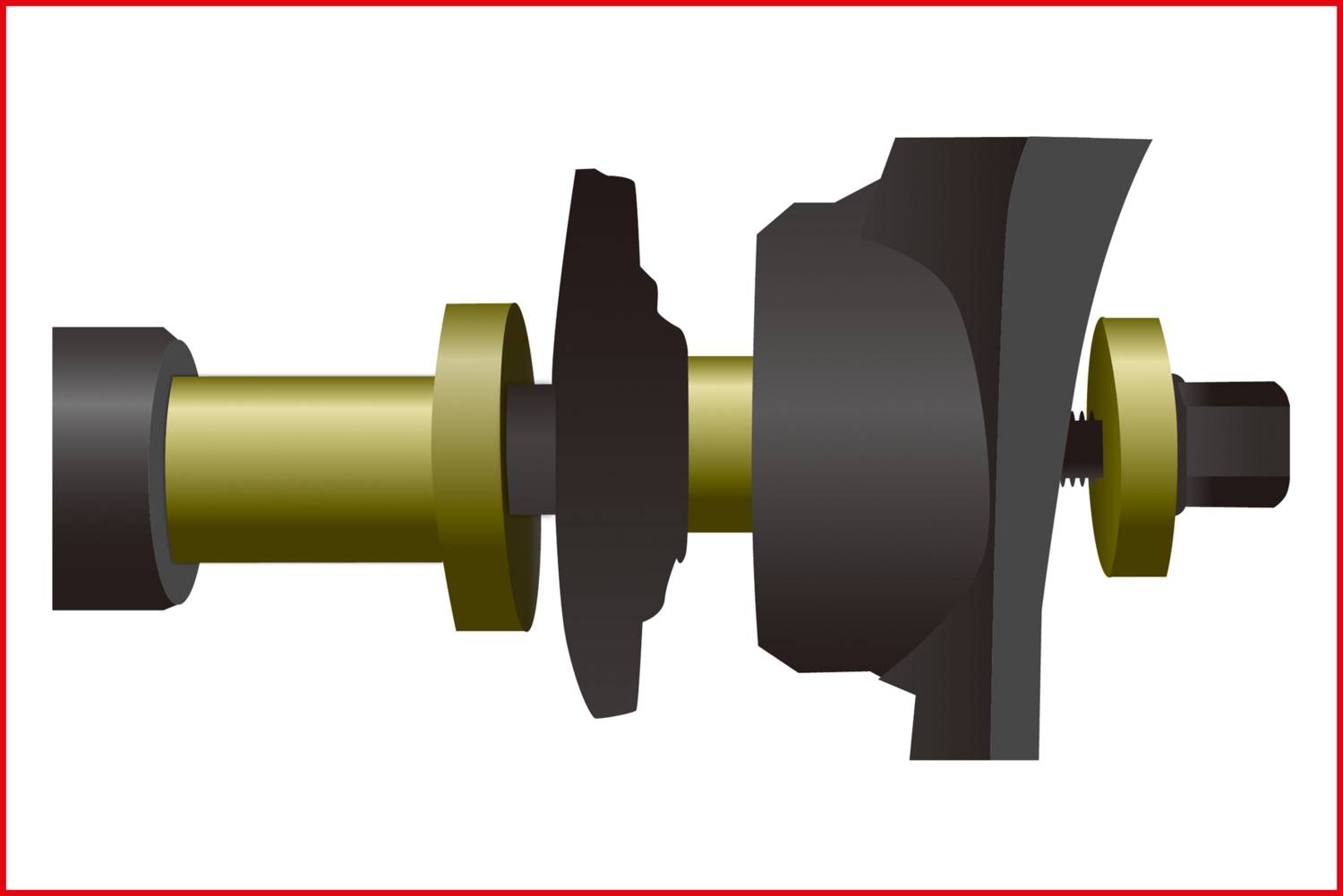 Illustration av en bilkomponent: En kamaxel med cylinder och kugghjul. Viktig för motorstyrning och timing i fordonet.