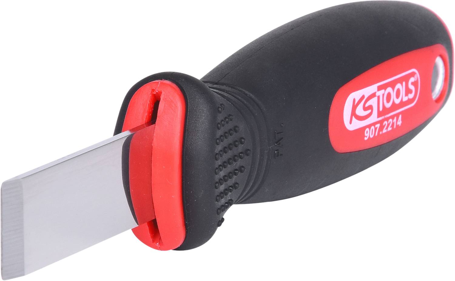 Ergonomiskt utformad handtag med fast metallblad på en fogskrapa för precisionsarbete vid fogrenoveringar.
