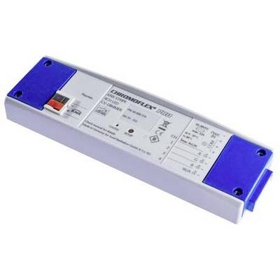 Elektroniskt förkopplingsdon från Chromoflex med flera anslutningsalternativ och blå ändkåpor, lämpligt för belysningsstyrning.