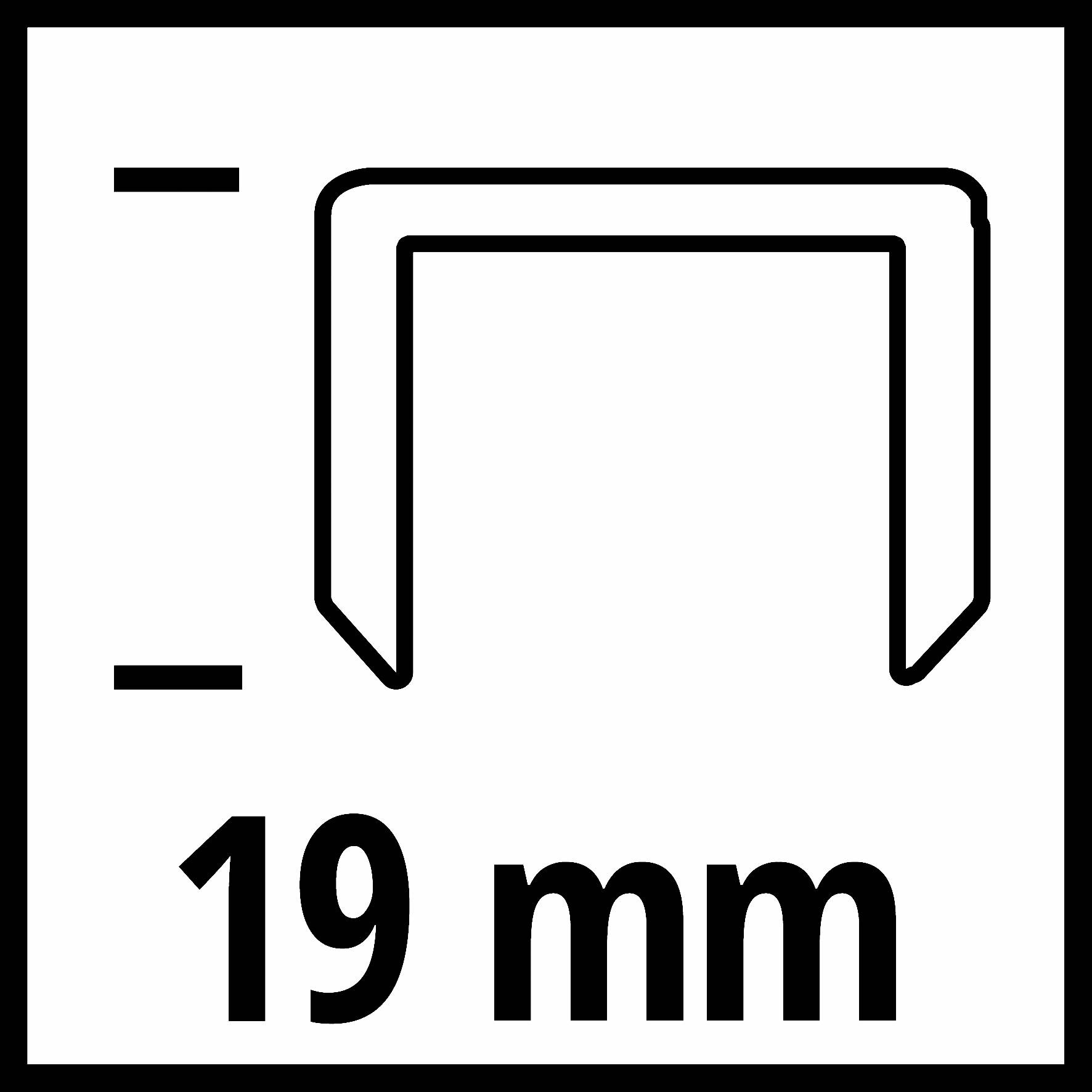 Nålhäftklammersymbolen med måttet 19 mm visar klammerns längd.