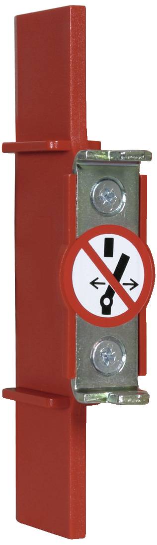 Röd låsningsställning med symbol för icke-manövrering, som indikerar att switchen är låst i denna position.