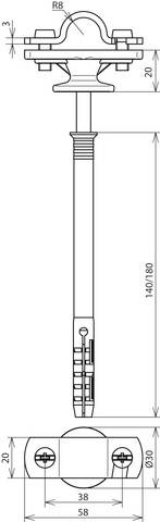 Teknisk ritning av en bult med mått: Total längd 160 mm, avstånd mellan övre och undre plattor 58 mm, diameter 12 mm.