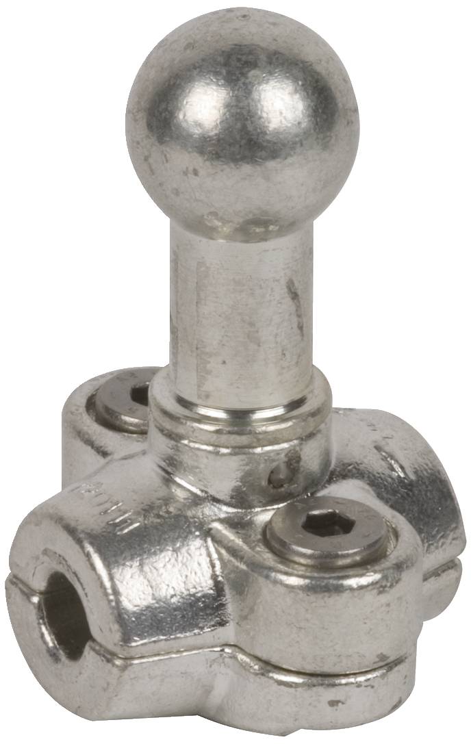 Metallkulskal med gängfria anslutningar på tre sidor. Lämpar sig som ledningskomponent i mekaniska förbindelser.