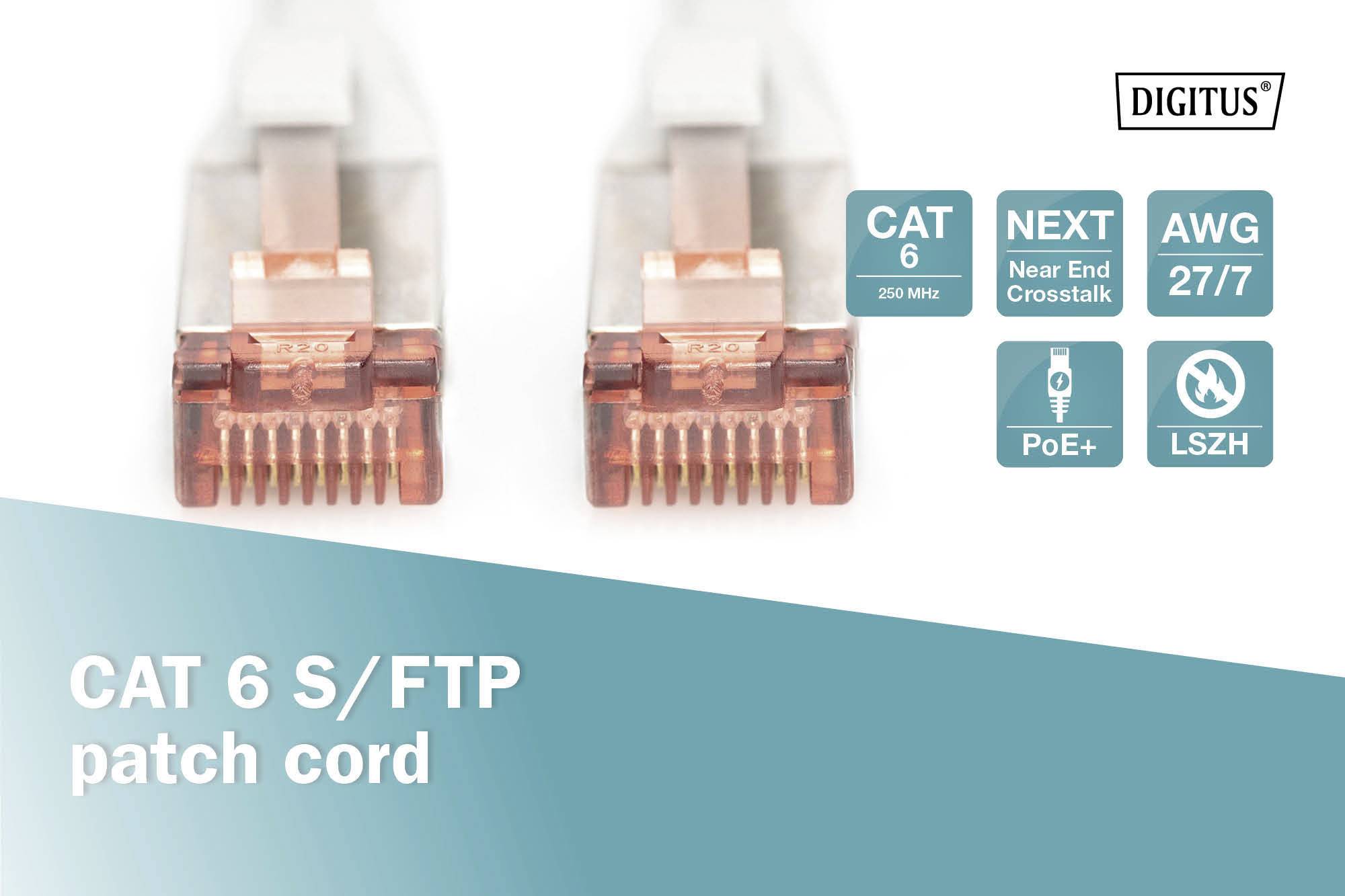 Två Cat 6 S/FTP patchkablar med RJ45-kontakter.