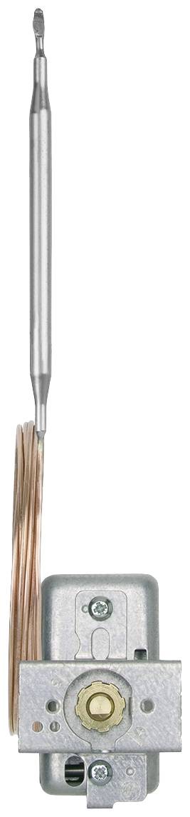 Metalliskt termostat med spiralformad kopparsond, använt för temperaturreglering i värmeutrustning.
