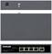 Svart Intellinet 5-ports Gigabit-switch med PoE, framsida med fem Ethernet-portar, baksida med DC-strömuttag och säkerhetsspår.