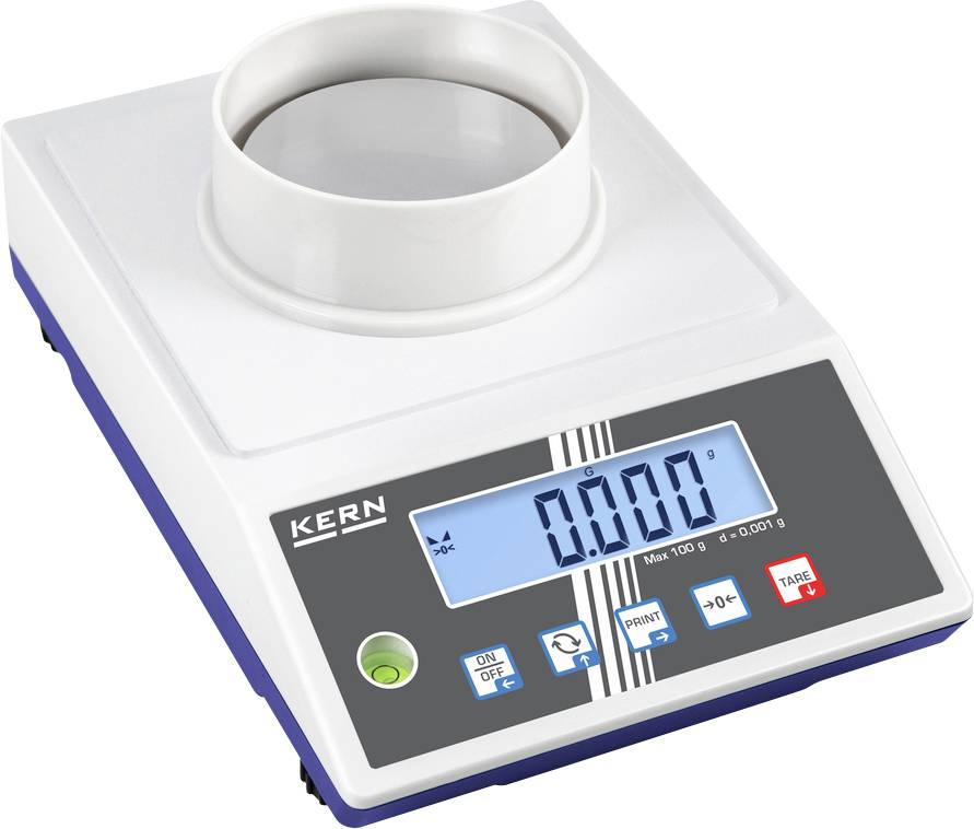 Elektronisk våg med digitalt display visar '0,000 g'. Knappar för På/Av och Tara-funktion är synliga.