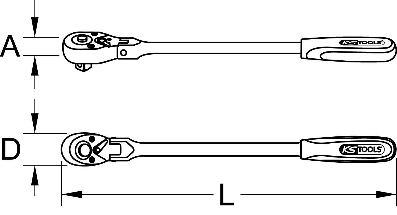 En ritning av två skiftnycklar i olika vyer, med dimensionsangivelser A, D och L för höjd och längd.