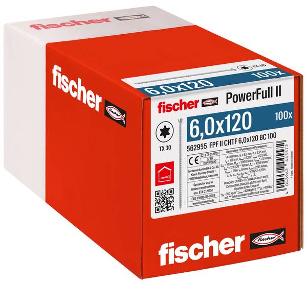 Fischer 562955 FPF II CHTF 6,0 x 120 BC 100 Träskruv 6 mm 120 mm TX    Stål galvaniskt förzinkad 100 st