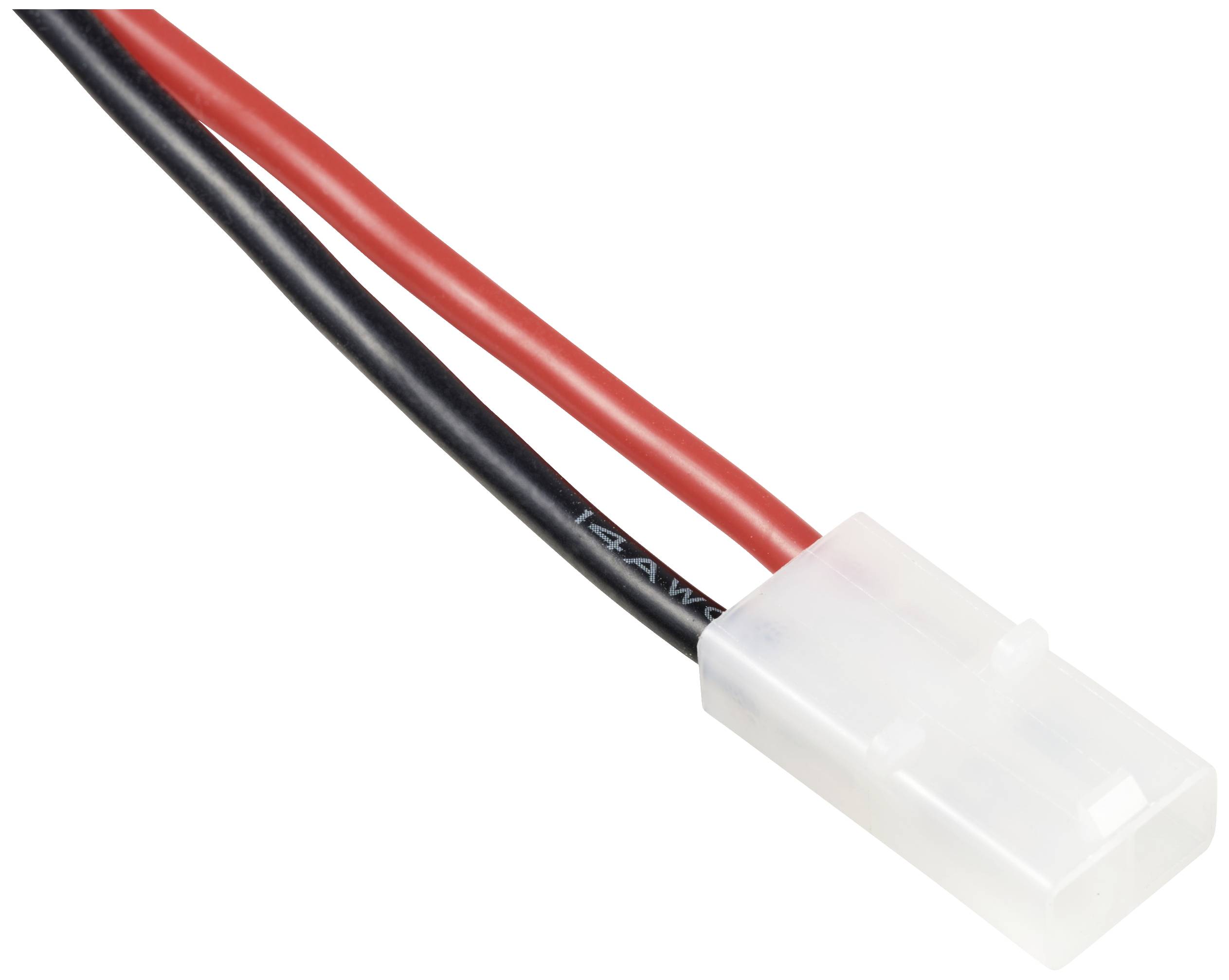 Tvåledarkabel med svart och röd ledning och vit plastpropp.