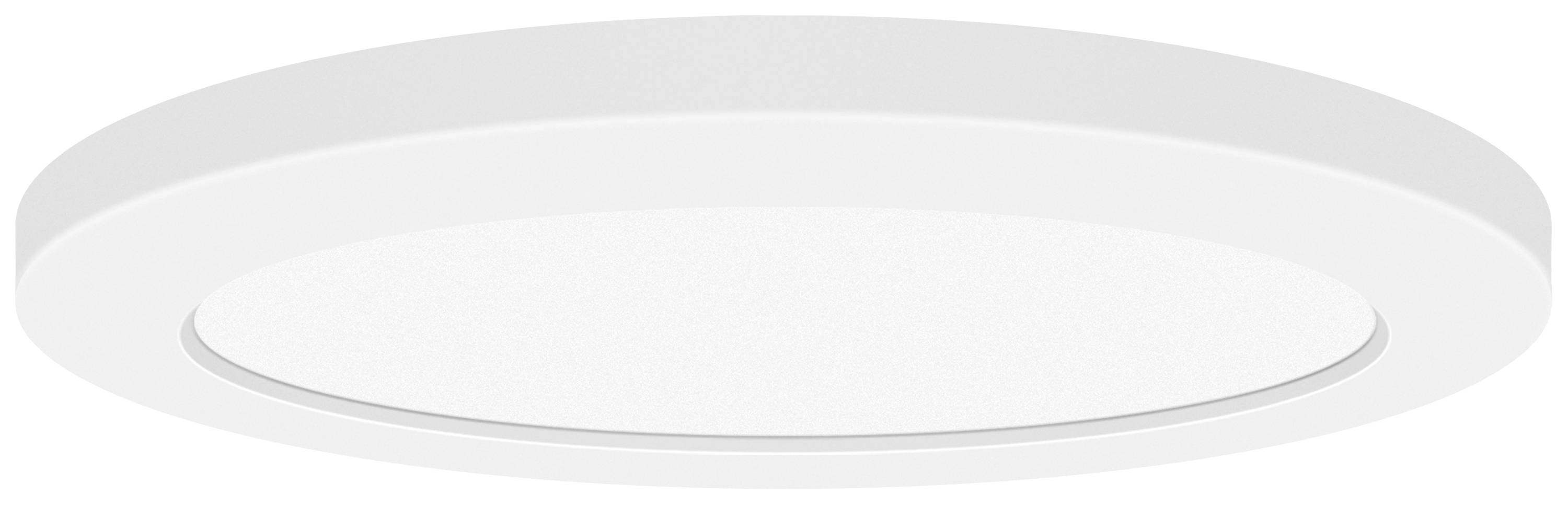 Platt, rund, vit LED-taklampa med enkelt design. Perfekt för moderna interiörer.