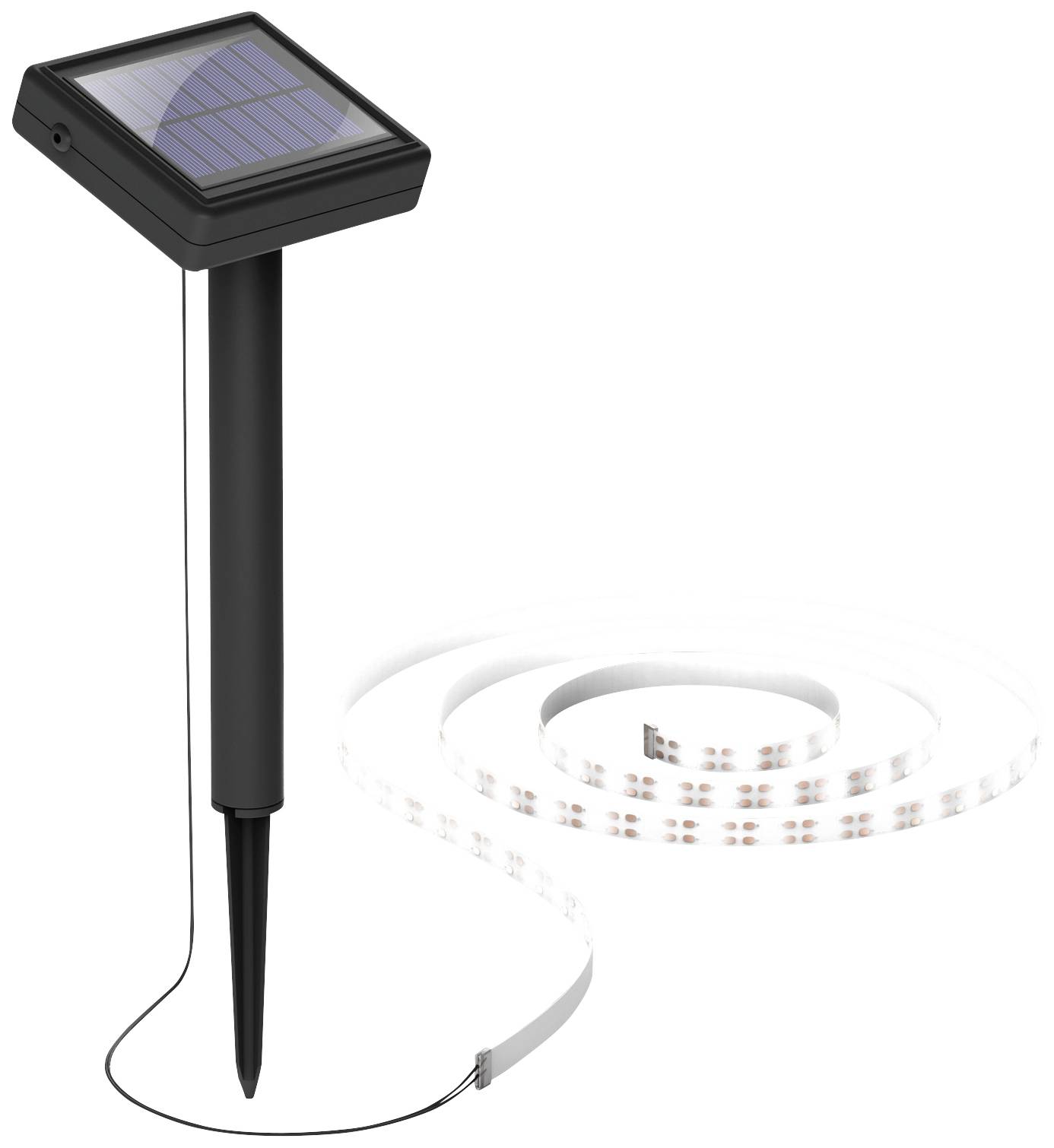 Solcellsdriven trädgårdslampa med markspjut och flexibel LED-slinga, perfekt för utomhusdekoration och belysning.