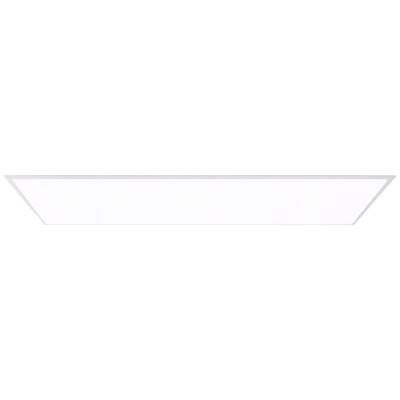 Rektangulär LED-taklampa lyser i ljust vitt. Minimalistisk design, lämplig för moderna interiörer.