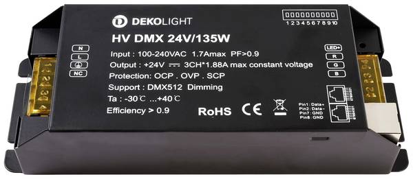 Deko Light BASIC, DIM, CV, HV DMX LED transformator  Konstantspänning 135 W 0 mA - 5.63 A 24 V/DC dimbar 1 st