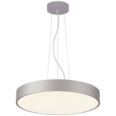 Modern, rundad taklampa i silver, hänger i tre kablar. Den ger jämn belysning och passar perfekt i samtida utrymmen.