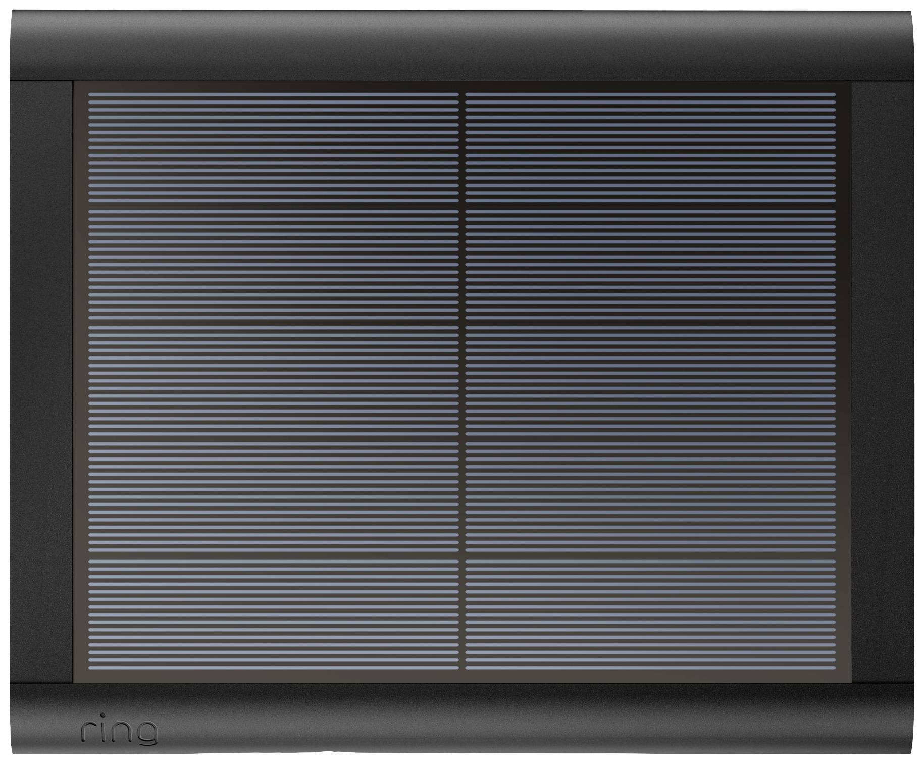Svart solpanel med horisontella ränder; används för elproduktion, lämplig för smal, rektangulär rumsdesign.
