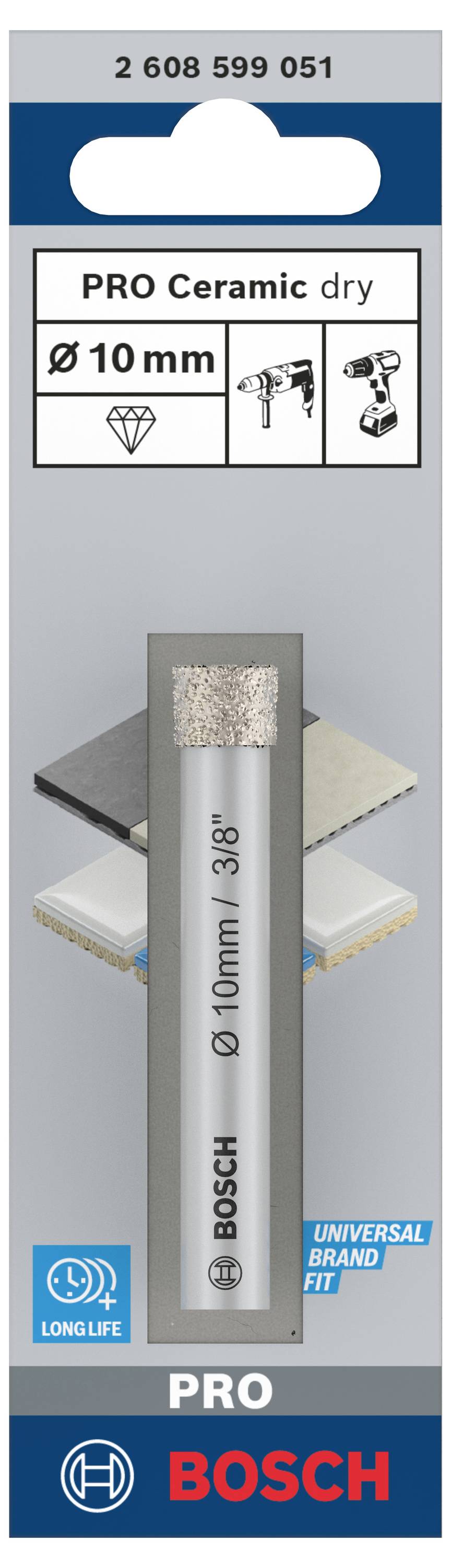 'Bosch PRO Ceramic dry', 10 mm borr för kakel, glas, porslin. Lämplig för olika märken, hållbar, idealisk för hemmafixare.