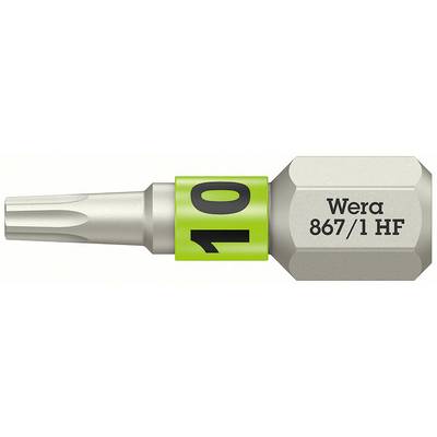 Wera Torx-bits T10 med integrerad hållarfunktion, grå och grön märkt med 'Wera 867/1 HF'. Huvudsakligen avsedd för precisionsmontering av skruvar.