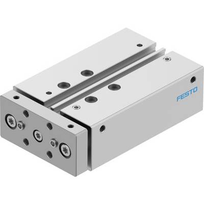 Metallisk linjärenhet från Festo, med flera hål och ett slutet hölje. Används i automatiserade system.