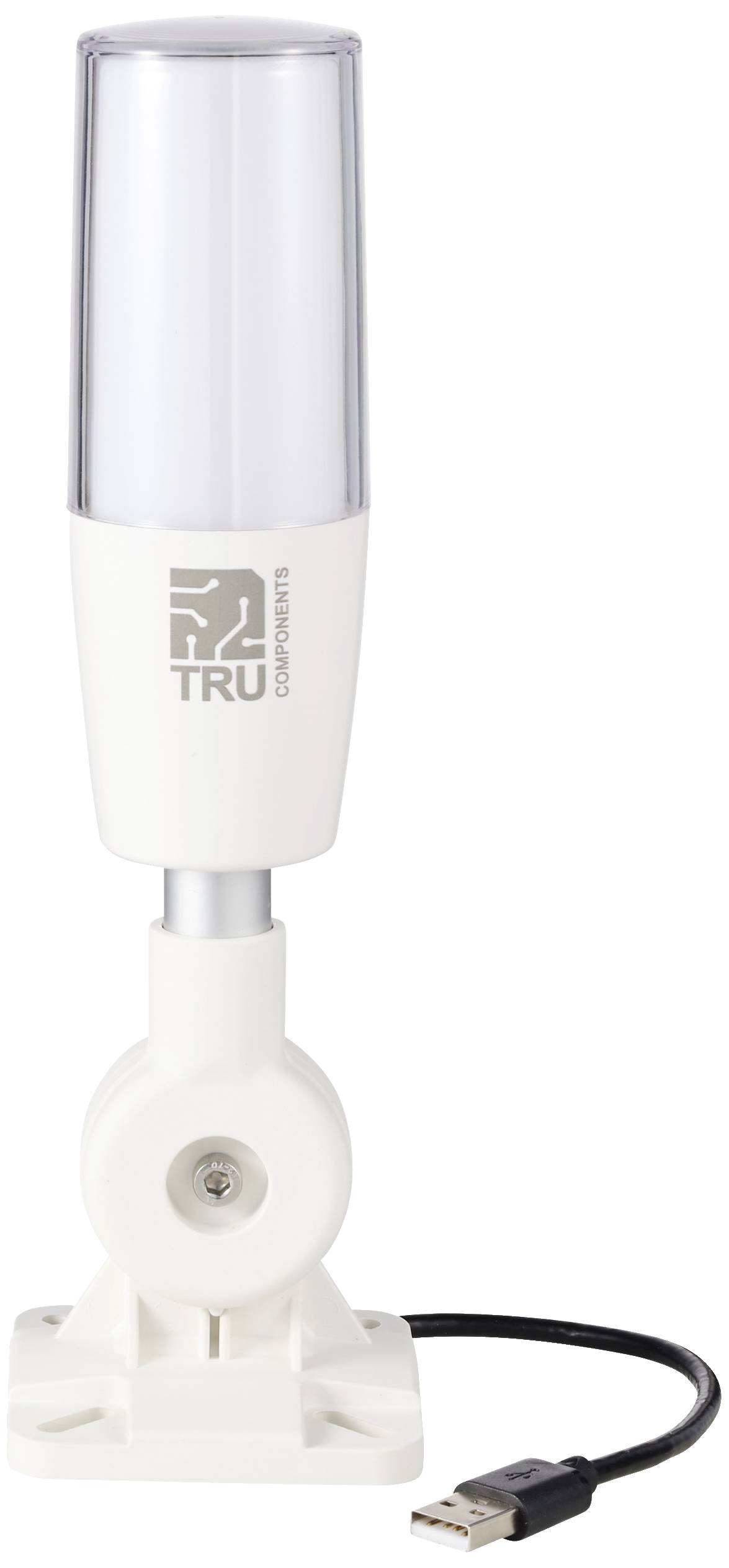 Vit USB-driven LED-ljusstav med TRU-logotyp på höljet, lämplig för dekorativ belysning eller presentationer.