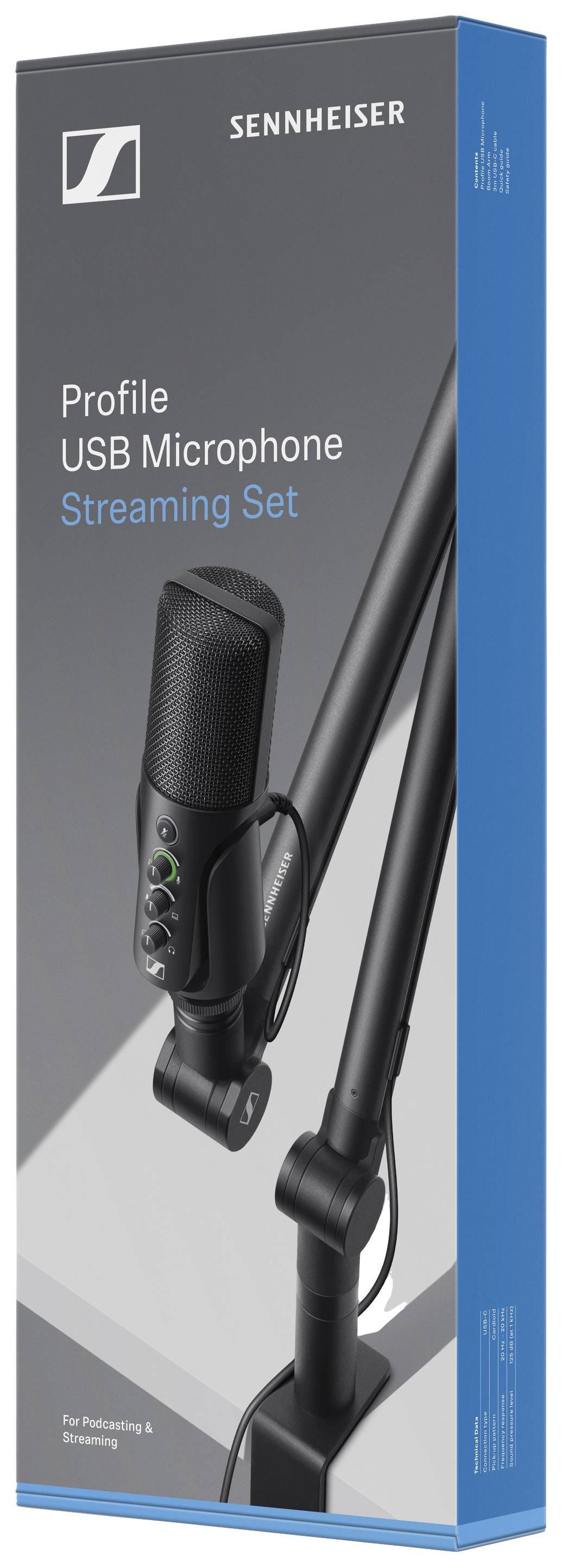 Sennheiser Profile USB-mikrofon Streaming Set i svart förpackning. Designad för podcasting och streaming.