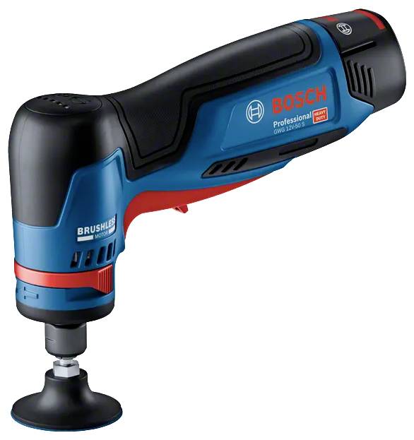 Blå-och-svart Bosch Professional trådlös vinkelborrmaskin/skruvdragare med sugkoppsfattning, visad på vit bakgrund.