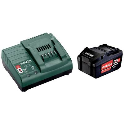 Två Metabo trådlösa verktygsbatterier, ett stort 18V-paket och ett mindre 18V LiPOWER-paket, visas sida vid sida på en vit bakgrund.