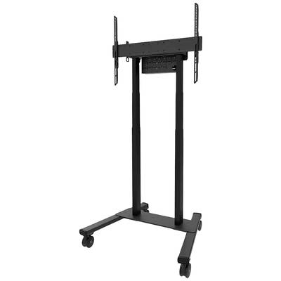 Mobil TV-ställning på hjul, höjdjusterbar, med fäste för platta skärmar. Perfekt för presentationer och flexibel placering.