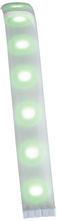 Transparent plastslang med fem gröna, lysande LED-lampor i rad.