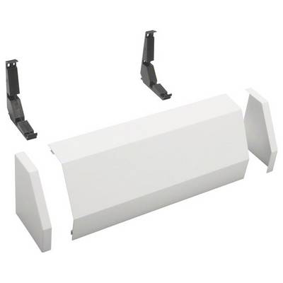 Vit plastfäste med två sidoändstycken och två svarta monteringsklämmar.