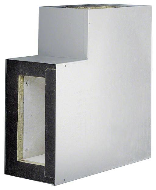Metallschakt med kvadratisk öppning och isolerad invändig beklädnad, sannolikt avsedd för klimat- eller ventilationssystem.