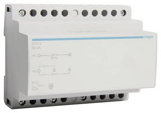 Hager ST315 Säkerhetstransformator 12 V, 24 V 5.25 A