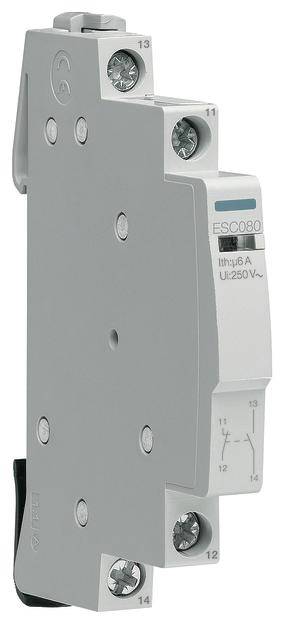 Ett grått elektriskt relä märkt 'ESC080', dimensionerat för 6 ampere och 250 volt.