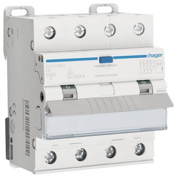 Hager ADX406D Jordfelsbrytare/Säkerhetsbrytare 4-polig 6 A 0.03 A 400 V