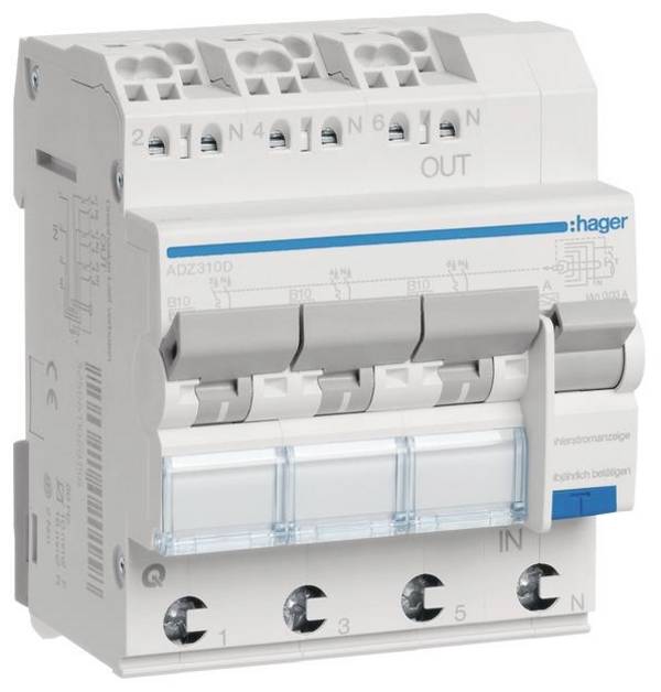 Hager ADZ310D Jordfelsbrytare/Säkerhetsbrytare 4-polig 10 A 0.03 A 230 V