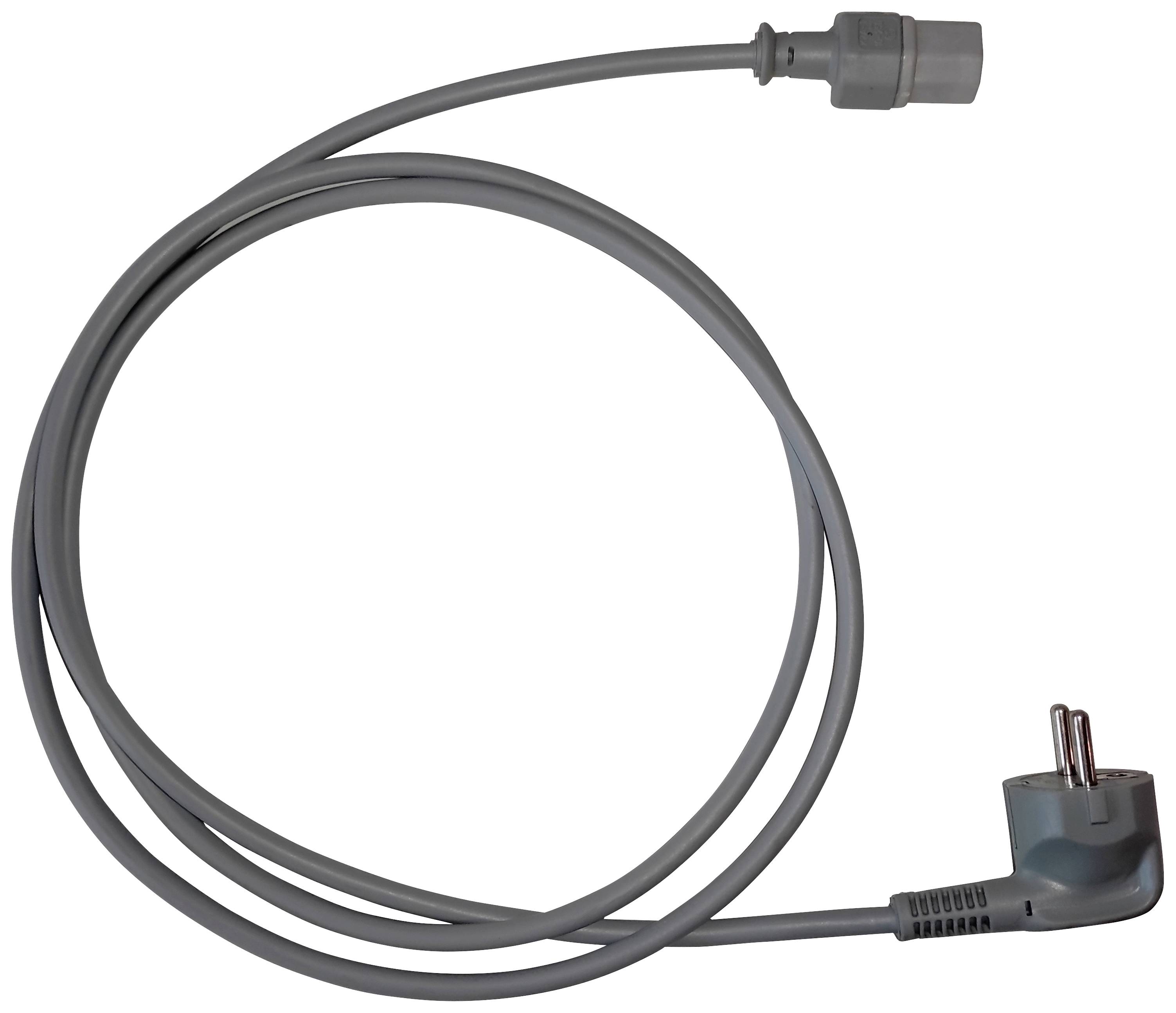 Grå nätverkskabel med en eurokontakt på ena sidan och en uttag på den andra, upprullad.