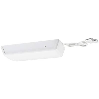 Vit LED-underskåpslampa med stickkontakt, lämplig för belysning av köksbänkar eller hyllor.