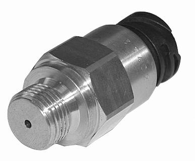 Metallsensor med gänga och svart plastdel i änden, sannolikt en tryck- eller temperatursensor för tekniska tillämpningar.