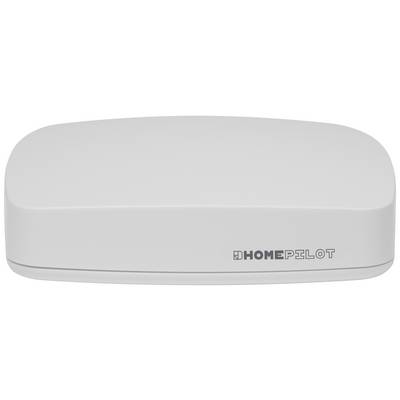 En vit, rektangulär smart home-enhet med avrundade hörn och logotypen 'HomePilot' på framsidan.