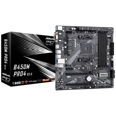 ASRock B450M Pro4 R2.0 Moderkort Sockel AMD AM4 Formfaktor Micro-ATX Moderkort-chipset AMD® B450