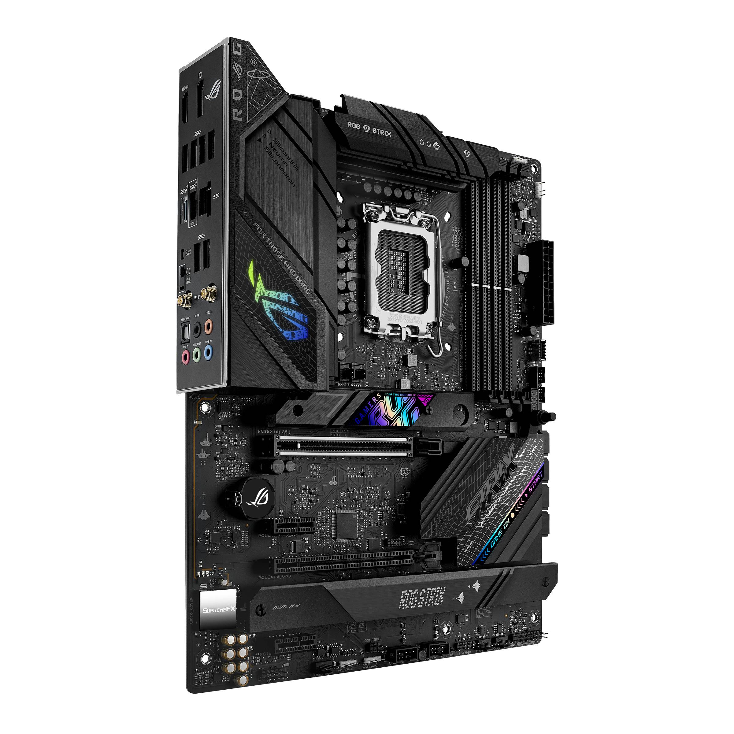 Moderkort med flera anslutningar och RGB-belysning. Den stöder kraftfulla PC-komponenter för gaming och multimedia.