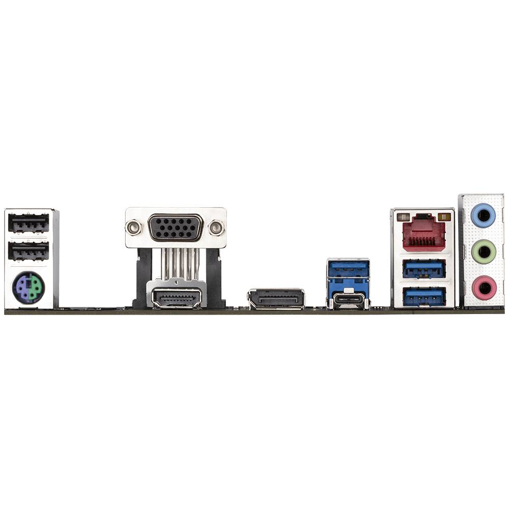 Datorns baksida med anslutningar: USB, Ethernet, Audio, VGA, HDMI. Typiska portar för anslutning av kringutrustning.