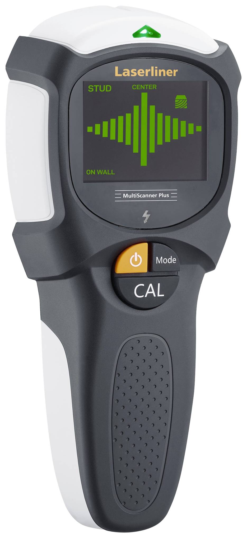 En bärbar enhet för identifiering av material i väggar, visad med en skärm och flera manöverknappar.