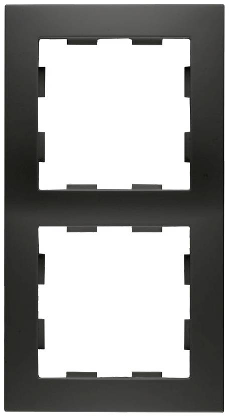 Svart dubbel ram för strömbrytare eller eluttag, rektangulär form, lämplig för väggmontering.