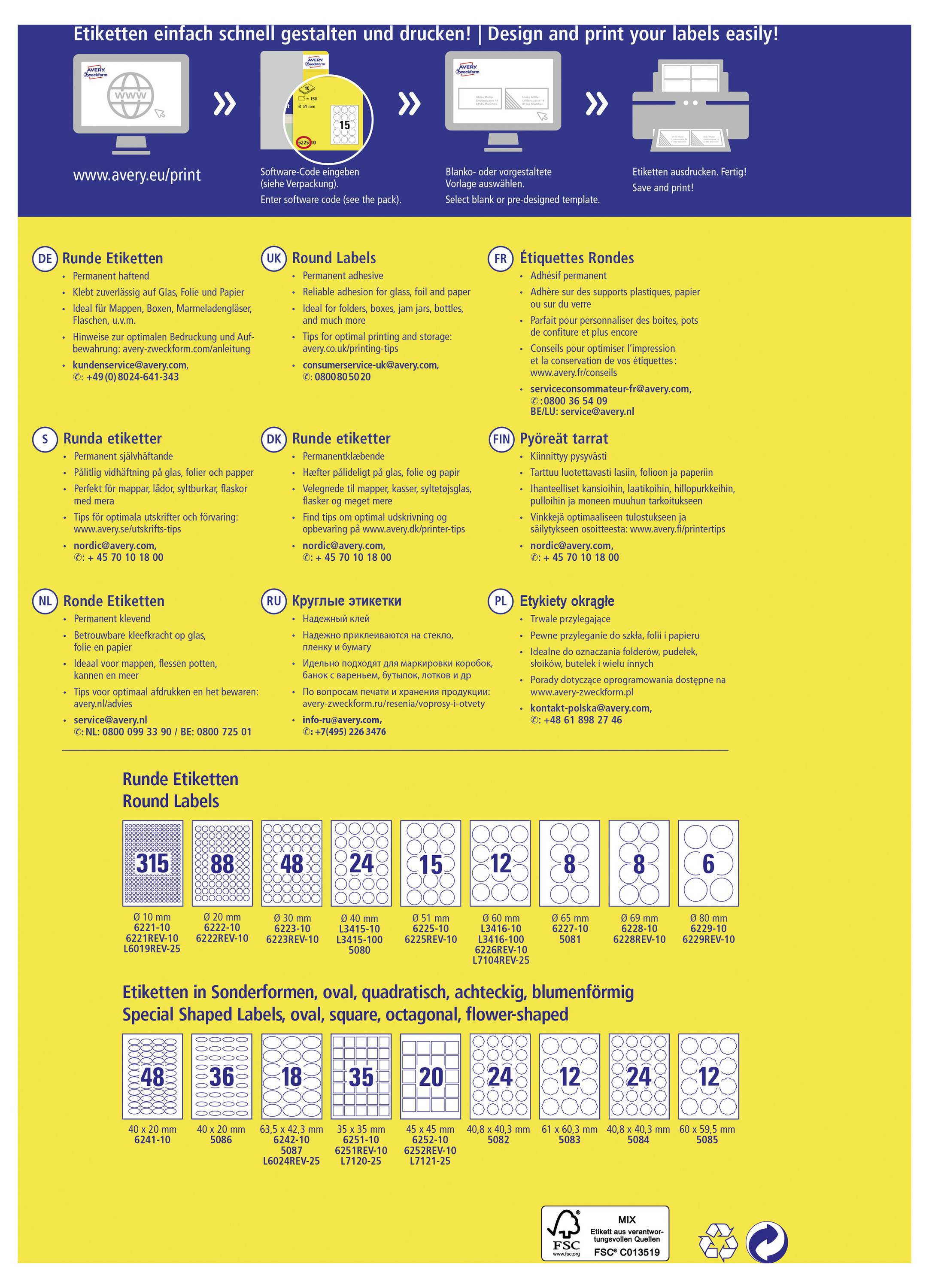 Avery-Zweckform L3415-10 Universaletiketter Ø 40 mm Papper Vit 240 st Permanent Laser, Laser, färg-9