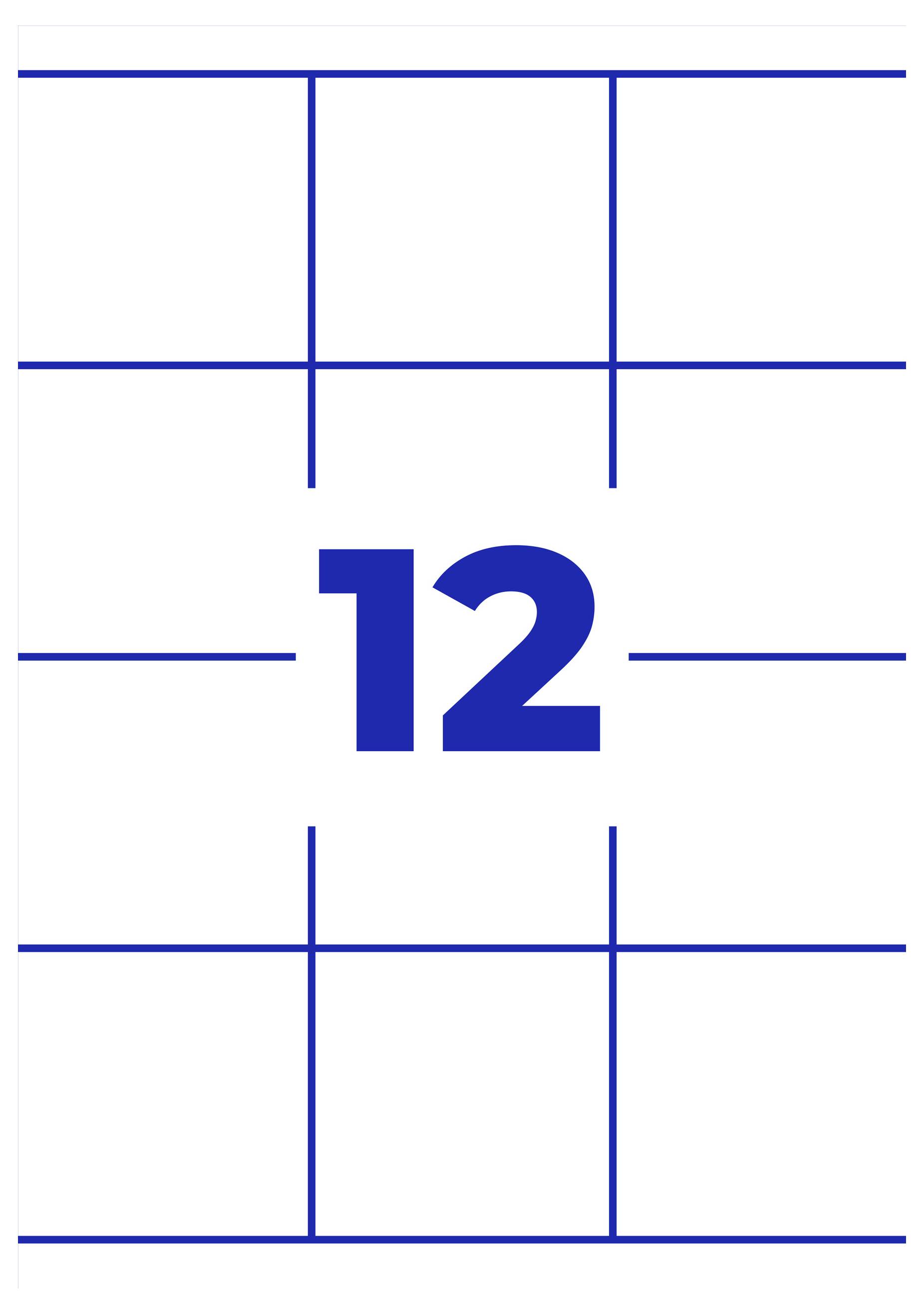 Siffrmarkering '12' i blått på vit bakgrund, inramad av ett enkelt linjärt rutnät.