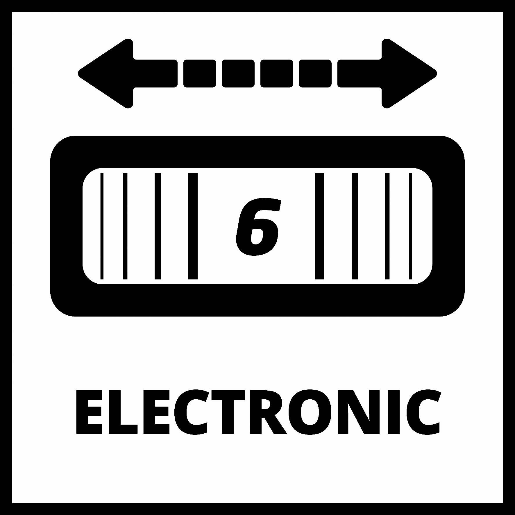 'Elektronisk' visar en elektronisk komponent med en pil som indikerar horisontell rörelse och en siffra 6.